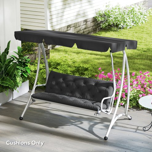 Outsunny 3 Seater Bench Pad, Garden Chair Cushion with Back and Ties for Indoor and Outdoor Use, 98 x 150 cm, Black