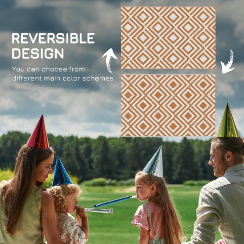 Outsunny Reversible Outdoor Rug with Carry Bag, Waterproof Plastic Straw Mat for Garden, Deck, RV, Picnic, Beach, Camping, 182 x 274cm, Brown