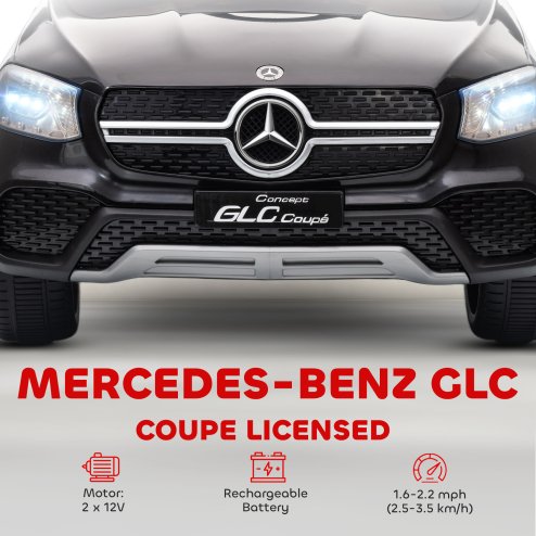 AIYAPLAY Mercedes-Benz GLC Coupe Licensed Kids Ride on Car, 12V Battery Powered Kids Electric Car with Remote Control, Soft Start, LED Light, Music, MP3, 3 Speed, for 3-6 Years, Black