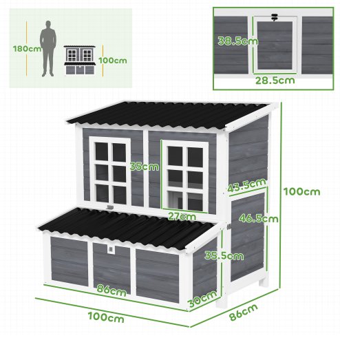 PawHut Wooden Chicken Coop with Nesting Box, Hen House Poultry Cage with Slide-Out Tray, Waterproof Roof, Perches, for 4-6 Chickens, 100 x 86 x 100cm