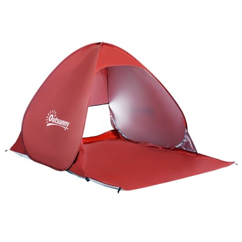 Outsunny Pop up Beach Tent, UV 30+ Portable Sun Shelter with Carry Bag, 2x1.5m for 2-3 Person, Red