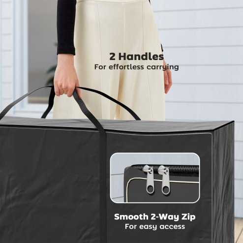 Outsunny 720 L Outdoor Garden Cushion Storage Bag, Heavy Duty 600D Oxford Fabric Waterproof Garden Furniture Cushion Storage Bag with 2-Way Zip for Tent, Christmas Tree, 175 x 55 x 75 cm, Black