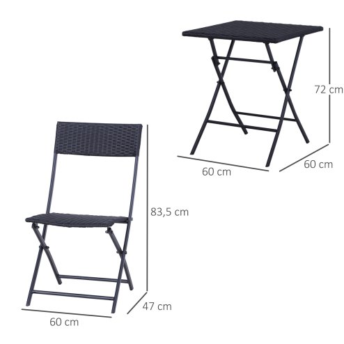 Outsunny 3 Pieces Folding Rattan Bistro Set, Garden Furniture Bistro Set with Folding Garden Table and Chairs, Wicker Balcony Furniture for Outdoor, Patio, Porch, Black