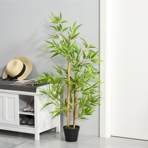 Outsunny Set of 2 120cm/4FT Artificial Bamboo Trees Decorative Plant w/ Heavy Pot Indoor Outdoor Style Home Office Greenery Decoration