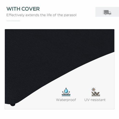 Outsunny 3(m) Cantilever Parasol with Solar LED and Easy Lever, Garden Parasol Umbrella with Cross Base and Waterproof Cover, Outdoor Sun Shades, Black