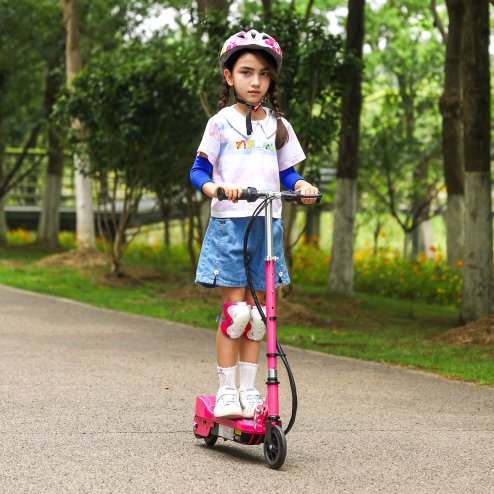 HOMCOM Electric Scooter for Kids, 120W Foldable E Scooter for Age 7-14 with Adjustable Height, Rear Brakes, Up to 12 KM/H, Maximum Range 10 KM, Pink Image