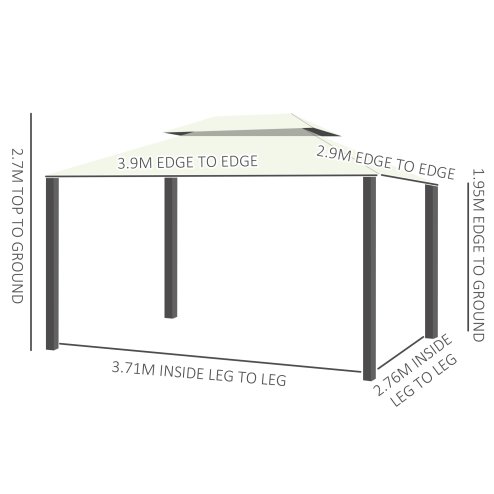 Outsunny 4 x 3 m Aluminum Garden Gazebo, Double Roof Outdoor Gazebo Canopy Shelter with Netting & Curtains for Garden, Lawn, Backyard and Deck, Cream
