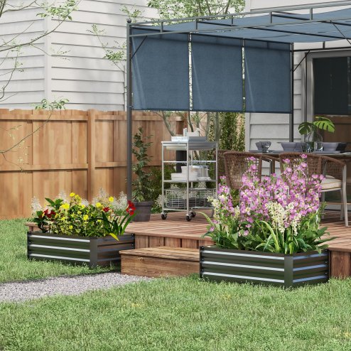 Outsunny Set of 2 Raised Garden Bed, Outdoor Planter Box with Galvanised Steel Frame for Growing Vegetables, Flowers and Herbs, 100 x 60 x 30cm, Grey