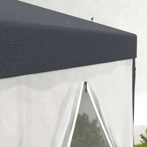 Outsunny 4M Hexagon Gazebo, Netting Party Tent, Patio Canopy Outdoor Event Shelter for Activities, Shade Resistant, Dark Grey