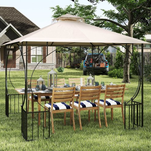 Outsunny 3x3(m) Replacement Gazebo Canopy, Double Tier Roof Top for Garden, Patio, Outdoor, Beige (TOP ONLY)