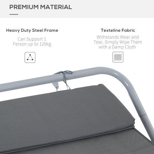 Outsunny Rocking Sun Lounger, Single Garden Lounger Sunbed with Headrest Pillows, Texteline Outdoor Rocking Chair Swing Hammock Daybed with Metal Frame for Patio, Terrace, 212 x 132 x 66 cm, Grey