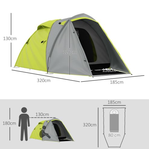 Outsunny 2 Man Camping Tent, Dome Tent with Bedroom and Living Room, 2000mm Waterproof, Portable with Bag, for Fishing Hiking Festival, Yellow