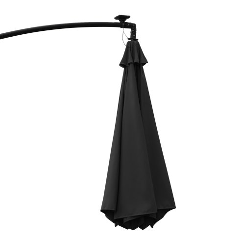 Outsunny 3(m) Banana Cantilever Parasol with Solar LED Lights, Garden Umbrella with Cross Base and Crank Handle, Hanging Offset Sun Shade for Outdoor, Patio, Black