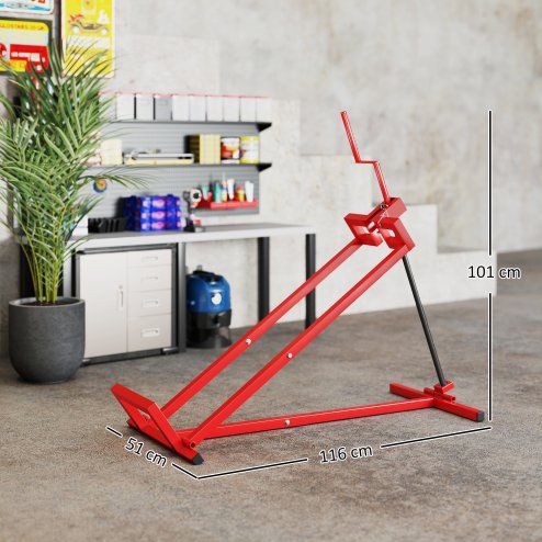 HOMCOM Folding Ride On Lawn Mower Jack Lift, 400 kg Adjustable Steel Lifting Device, Telescopic Maintenance Jack Lifter for Lawnmowers, ATVs, Red
