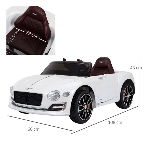 HOMCOM Bentley GT Licensed 12V Electric Car for Kids, Kid's Electric Ride on with Remote Control, Ride on Car with LED Lights, Music, for 3-5 Years, White