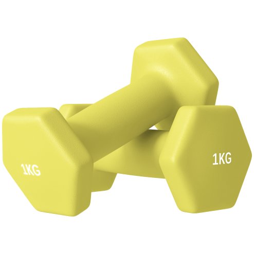 SPORTNOW Set of 2 Hex Dumbbells, Neoprene Weights Pair with Non-Slip Grip, Home Gym Fitness Training Equipment, 2 x 1kg, Yellow