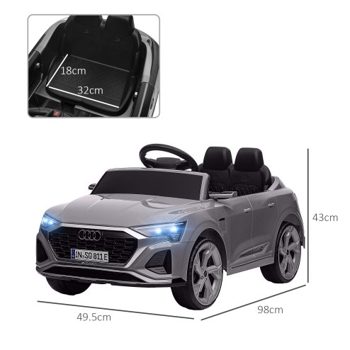 AIYAPLAY Audi Q8 E-tron Licensed Electric Car for Kids, 12V Electric Ride on Sportback Design with Remote Control, 4 Suspension Wheels, LED Headlights, Music, Horn, for Ages 3-4 - Grey