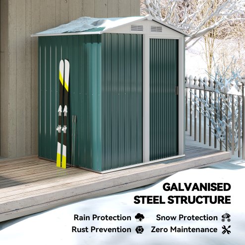 Outsunny 5ft x 4ft Garden Shed, Metal Tool Storage Shed with Sliding Door, Sloped Roof and Foundation Kit for Garden, Patio, Green