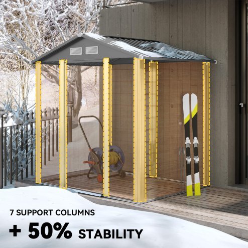 Outsunny 6.5 x 5ft Garden Shed, Metal Storage Tool House Gardening Tool Storage with Shutter Vents, Brown and Grey