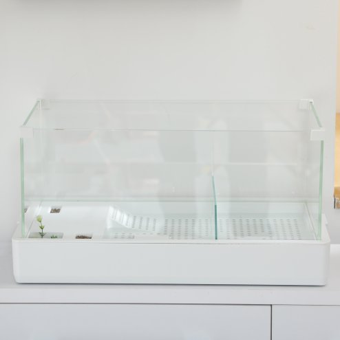 PawHut 50cm Turtle Tank Aquarium, Glass Tank with Basking Platform, Filter Layer Design, Full View Visually Terrapin Reptile Habitat, White