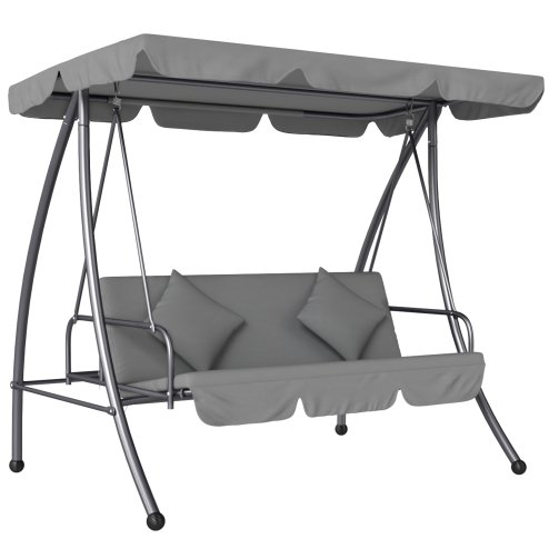 Outsunny Outdoor 2-in-1 Swing Chair Lounger 3 Seater Garden Swing Seat Bed Hammock Bed Convertible Tilt Canopy W/ Cushion, Light Grey