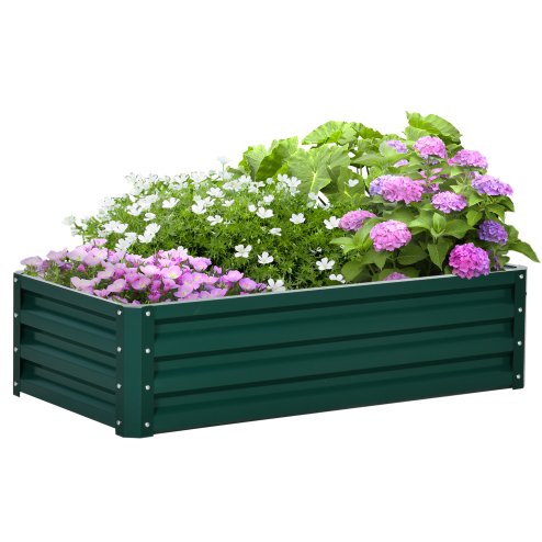 Outsunny 216L Rectangle Raised Garden Bed Box with Weatherized Steel Frame for Vegetables, Flowers and Herbs, 120 x 60 x 30.5cm, Green
