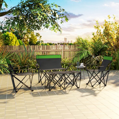 Outsunny 4 Piece Foldable Camping Table and Chairs Set, Portable Picnic Table with 3 Chairs, Cup Holders and Carrying Bag, Outdoor Lightweight Table Set for BBQ, Picnic, Parties, Olive Green