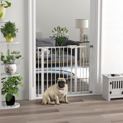 PawHut Dog Gate Stair Gate Pressure Fit Pets Barrier Auto Close for Doorway Hallway, 74-94cm Wide Adjustable, White