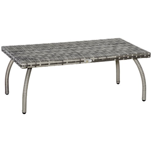 Outsunny Rattan Coffee Table, Patio Wicker Table with All-Weather Material for Garden, Balcony, Backyard, Grey