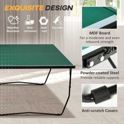 SPORTNOW 9FT Folding Table Tennis Table, Portable Full-Size Ping Pong Table w/ 8 Wheels, 2 Bats, 3 Balls, Quick Set-Up Indoor Game Table - Green