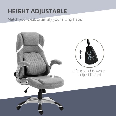 Vinsetto High Back Executive Office Chair, Fabric Office Desk Chair with Flip-up Armrests, Adjustable Lumbar Support and Tilt Function, Grey