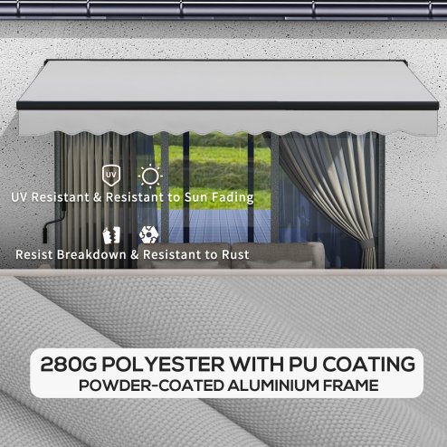Outsunny 3.5 x 2.5m Electric Awning with Remote Controller, Aluminium Frame Retractable Awning, Half Cassette Sun Canopies for Patio Deck Door Window, Light Grey