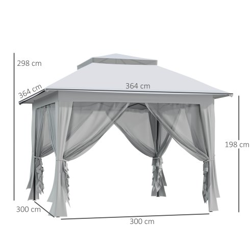 Outsunny 3.6 x 3.6 m Pop up Gazebo with Netting and Wheeled Carry Bag, UPF50+ Height Adjustable Party Tent Instant Canopy Sun Shade Shelter, Light Grey