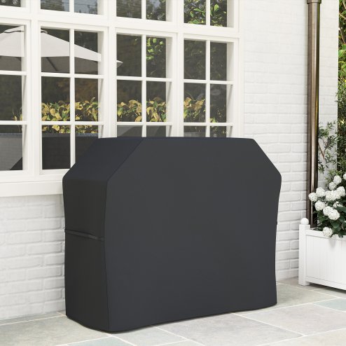 Outsunny BBQ Cover for Rectangular Gas Grill, 420D Oxford Fabric Barbecue Covers, Waterproof UV Protection Rip-Proof, with Windproof Drawstring and Hook and Loop Fasteners, Black, 147 x 61 x 120cm