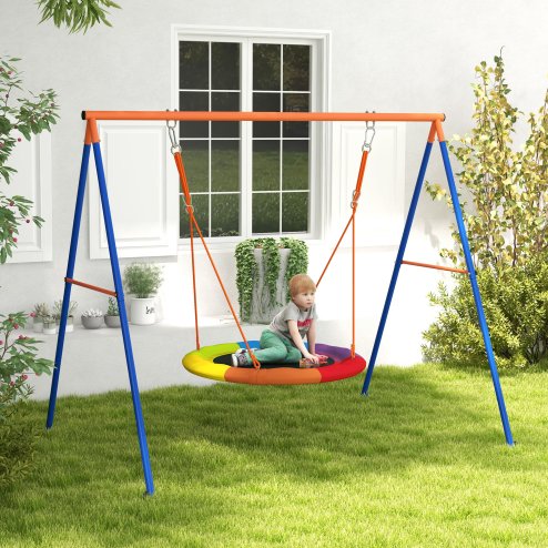 Outsunny Kids Swing Set, Garden Nest Swing with A-Frame Structure,for Outdoor Use - Multicoloured