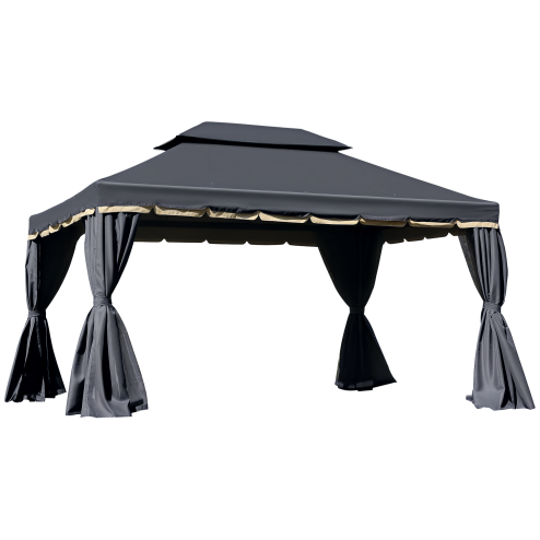Outsunny 3 x 4m Aluminium Garden Gazebo, Marquee Canopy Shelter Pavilion Party Tent with Nets and Curtains for Garden and Deck, Black