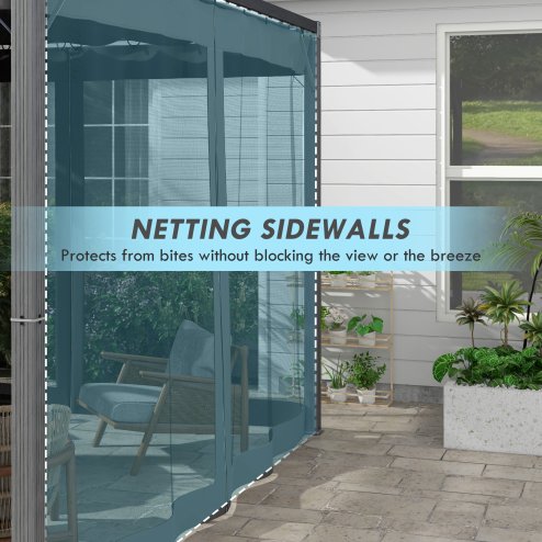 Outsunny 3 x 3 m Pergola with Retractable Roof Canopy and Netting Sidewalls, Aluminium Frame Garden Gazebo Outdoor Sun Shade Shelter for Grill, Patio, Deck, Dark Grey