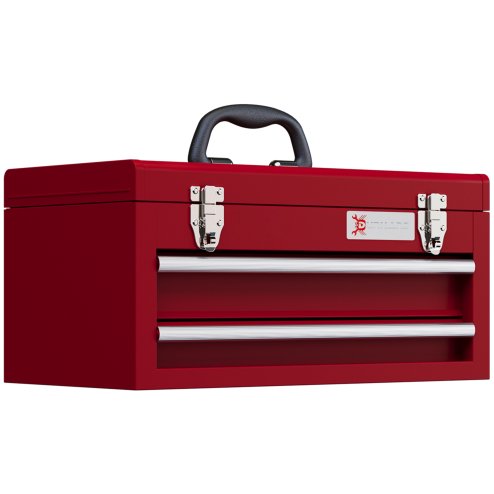 DURHAND 2 Drawer Tool Chest, Lockable Metal Tool Box with Ball Bearing Runners, Portable Toolbox, 460mm x 240mm x 220mm, Red