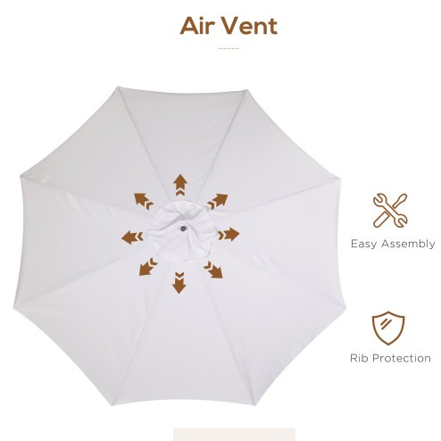 Outsunny 3.3m Wooden Garden Parasol Umbrella, Outdoor Sun Shade Canopy with 8 Bamboo Ribs, Ruffles and 4.7 cm Wood Pole for Balcony Deck Yard Market Beach Pool, Cream White
