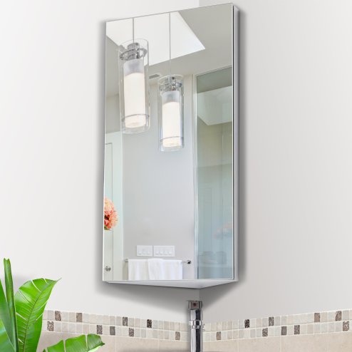 HOMCOM Stainless Steel Wall mounted Bathroom Corner Mirror Storage Cabinet Single Door 300mm (W)