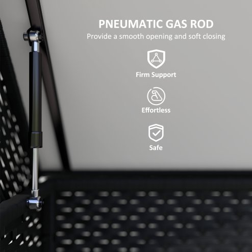 Outsunny 627 L Rattan Garden Storage Box, Outdoor Garden Cushion Storage Box with Gas Lift Lid and Wheels, Outdoor Rattan Chest Container for Cushions, Pillows and Tools, Black