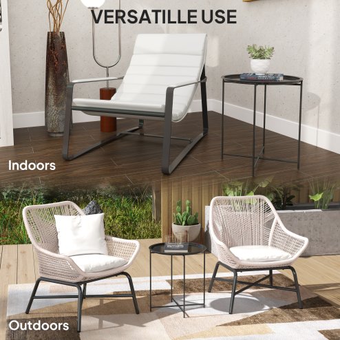 Outsunny 46cm Round Small Garden Table with Removable Tray and Folding Legs, Metal Garden Side Table, Indoor Outdoor Coffee Table End Table for Patio, Balcony, Porch, Black