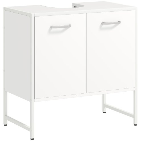 HOMCOM Under Sink Bathroom Cabinet, Freestanding Under Sink Cabinet with Soft-Close Doors and Adjustable Shelf for Basin without or with Pedestal