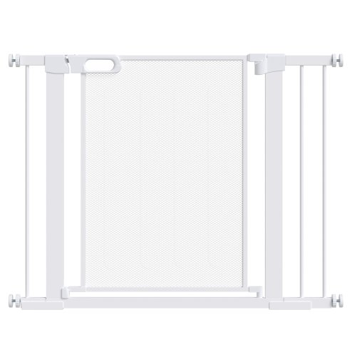 PawHut Pressure Fit Safety Gate for Doorways and Staircases, Dog Gate w/ Auto Closing Door, Pet Barrier for Hallways w/ Double Locking, Openings 75-103CM - White