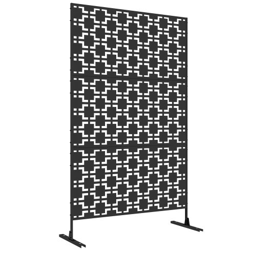 Outsunny Decorative Garden Privacy Screen with Stand, 6.5FT Freestanding Metal Outdoor Divider, Decorative Privacy Panel with Expansion Screws for Garden Pool Hot Tub, Grid Style, Black Image