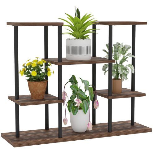Outsunny 4 Tiered Plant Stand, Metal Planter Shelf Display Rack for Multiple Plants, Flower Pot Holder for Living Room, Patio, Balcony, Garden, Carbonised Finish