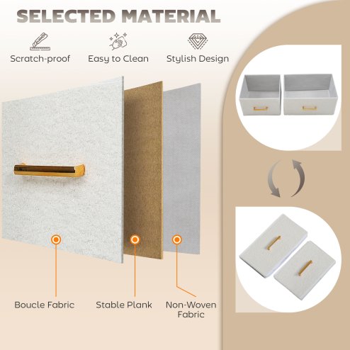 HOMCOM Chest of Drawers with 9 Fabric Drawers, Boucle Storage Organiser with Steel Frame, Fabric Dresser for Bedroom, Living Room, Hallway, Cream White