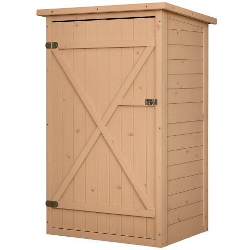 Outsunny Wooden Small Shed, Garden Storage Shed with Shelves and Bolt Latch, 75L x 56W x115H cm, Natural