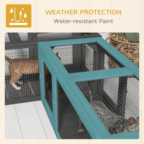 PawHut Wooden Cat Tunnel, Cat Play Tunnel 250cm Extra Long, with Eight Doors, L-Shape/Rectangle, for Cat, Rabbit, Puppy, Dark Grey