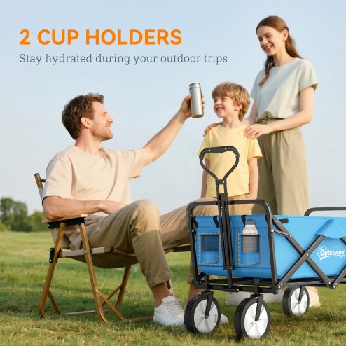 Outsunny 90L Festival Trolley on Wheels, Folding Camping Trolley Cart with Adjustable Handle, Portable for Outdoor, Garden, Shopping, Fishing, Blue